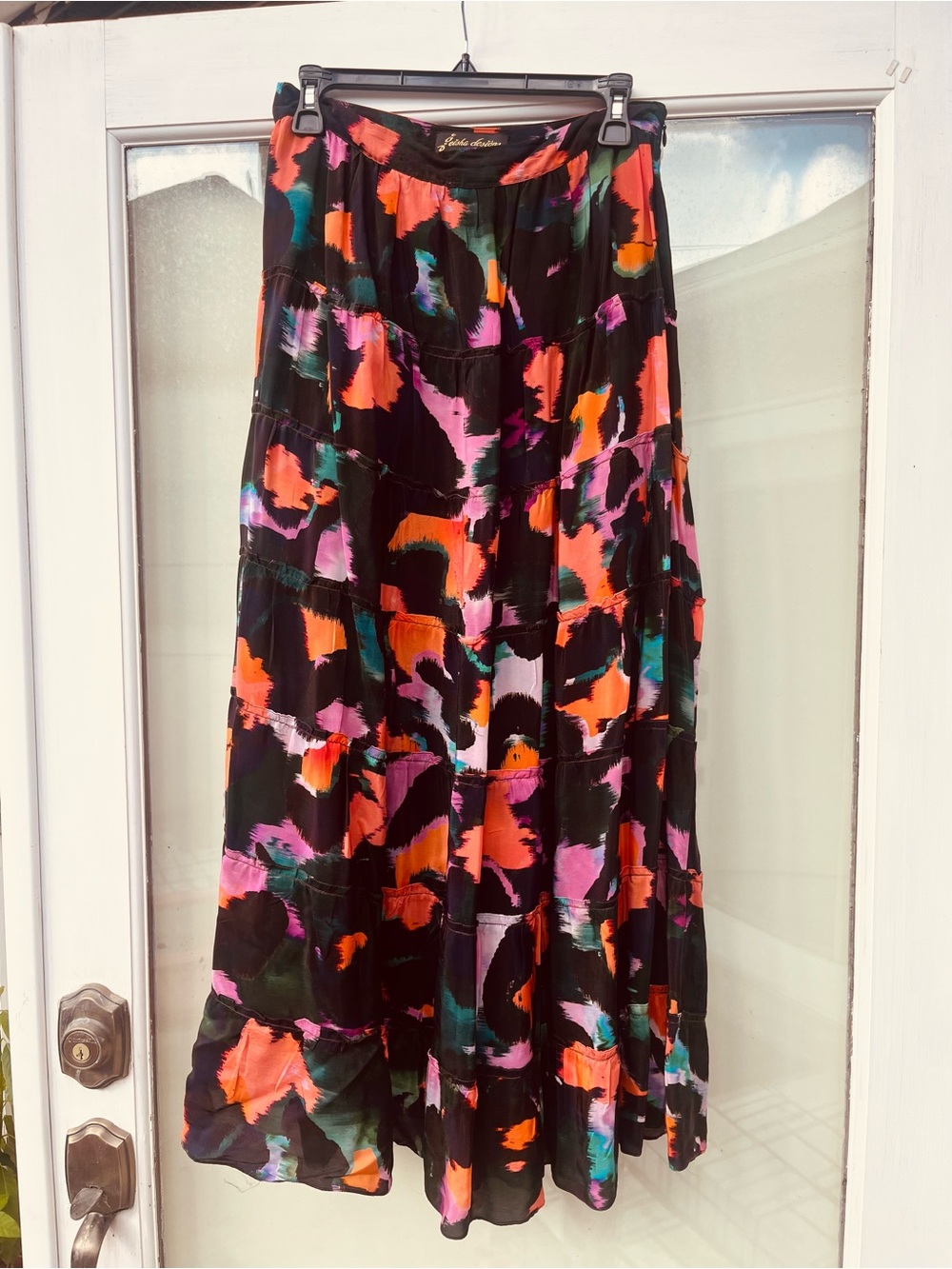 Geisha Designs Multicolor Abstract Tiered Maxi Skirt